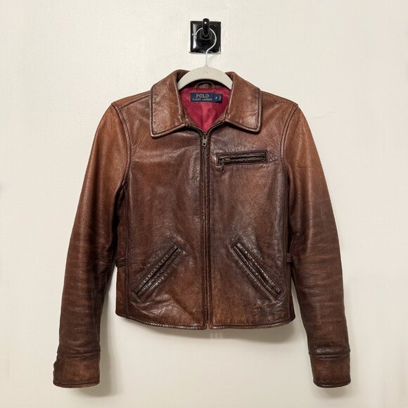 Polo Ralph Lauren brown cow leather jacket - Picture 1 of 8